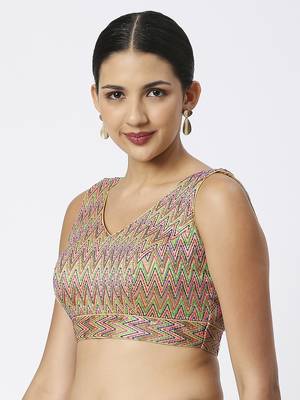 Mulicolor V-Shaped ReadyMade Blouse 3