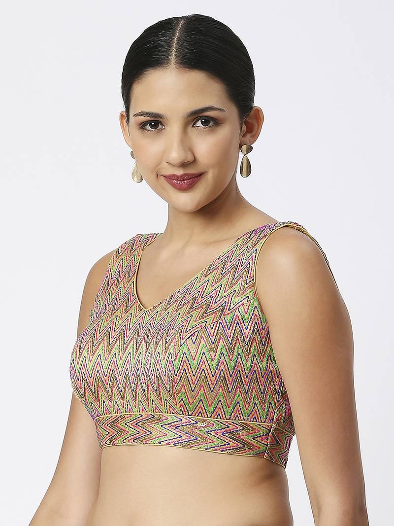 Mulicolor V-Shaped ReadyMade Blouse