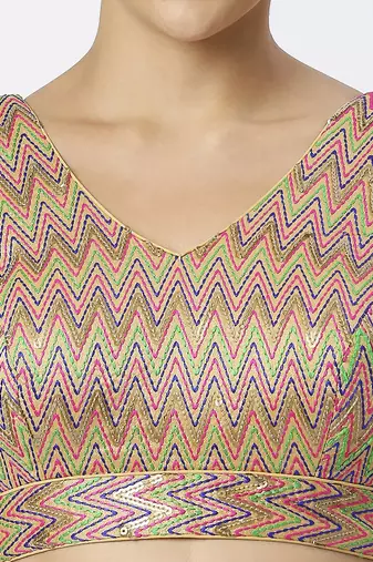 Mulicolor V-Shaped ReadyMade Blouse