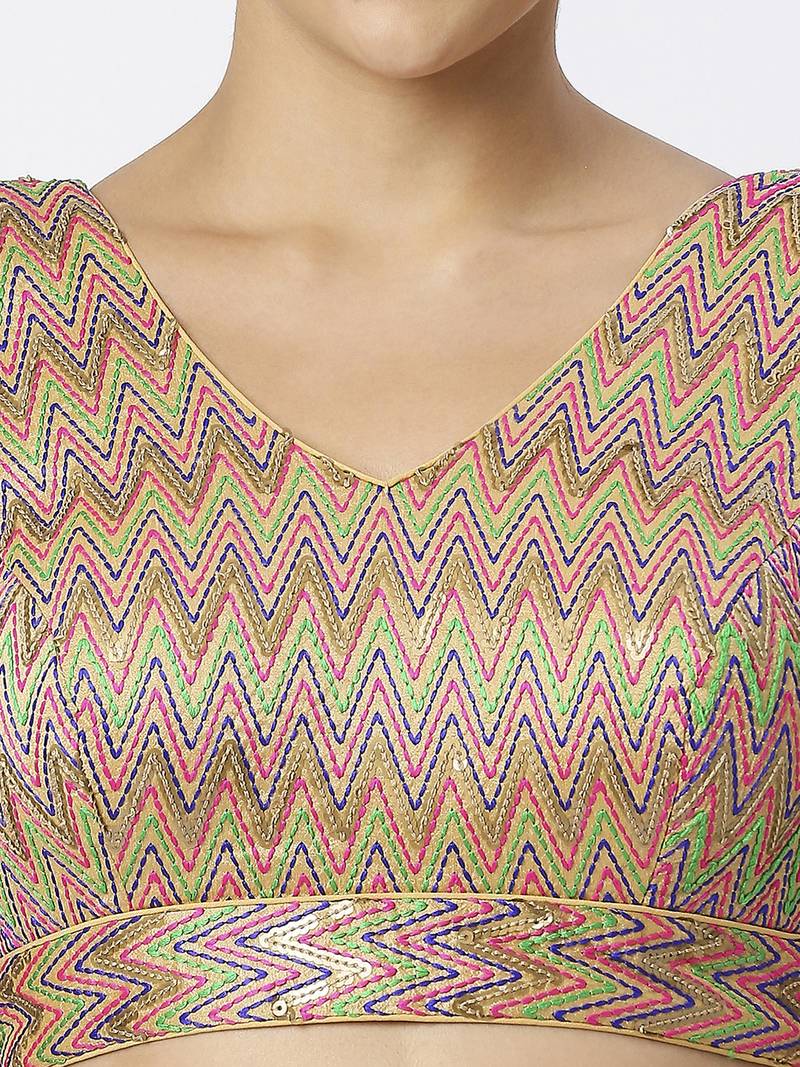 Mulicolor V-Shaped ReadyMade Blouse