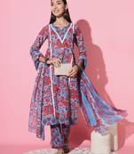 Floral Printed Cotton Blend Kurta Pant and Dupatta set