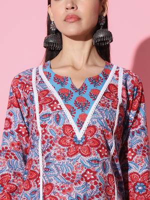 Floral Printed Cotton Blend Kurta Pant and Dupatta set 4