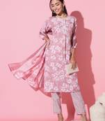 Cotton Fabric Printed work Straight cut Kurta, Pant and Dupatta Set