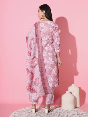 Cotton Fabric Printed work Straight cut Kurta, Pant and Dupatta Set 3