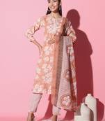 Cotton Fabric Printed work Straight cut Kurta, Pant and Dupatta Set