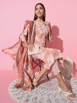 Cotton Fabric Printed work Straight cut Kurta, Pant and Dupatta Set 2