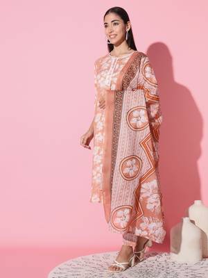 Cotton Fabric Printed work Straight cut Kurta, Pant and Dupatta Set 3