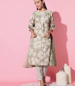 Cotton Fabric Printed work Straight cut Kurta, Pant and Dupatta Set
