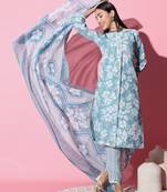 Cotton Fabric Printed work Straight cut Kurta, Pant and Dupatta Set