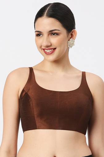 Brown Plain Silk Spaghetti Readymade Saree Blouse