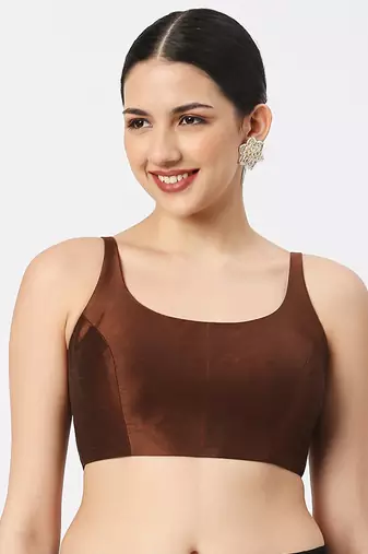 Brown Plain Silk Spaghetti Readymade Saree Blouse