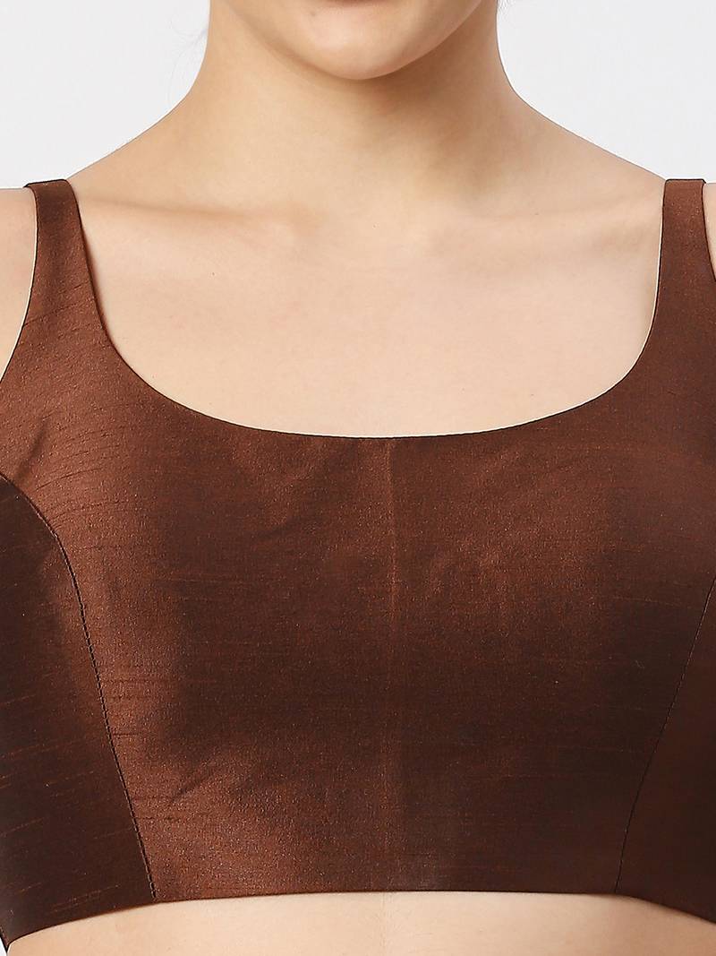 Brown Plain Silk Spaghetti Readymade Saree Blouse