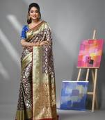 Violet silk banarasi saree with zari woven designs