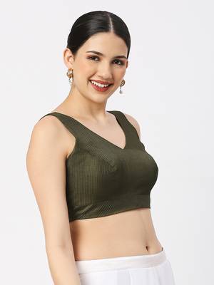 Mhendi Green V-necked ReadyMade Blouse 4