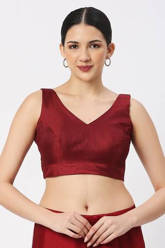 Maroon V-necked ReadyMade Blouse