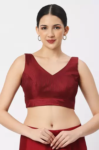Maroon V-necked ReadyMade Blouse