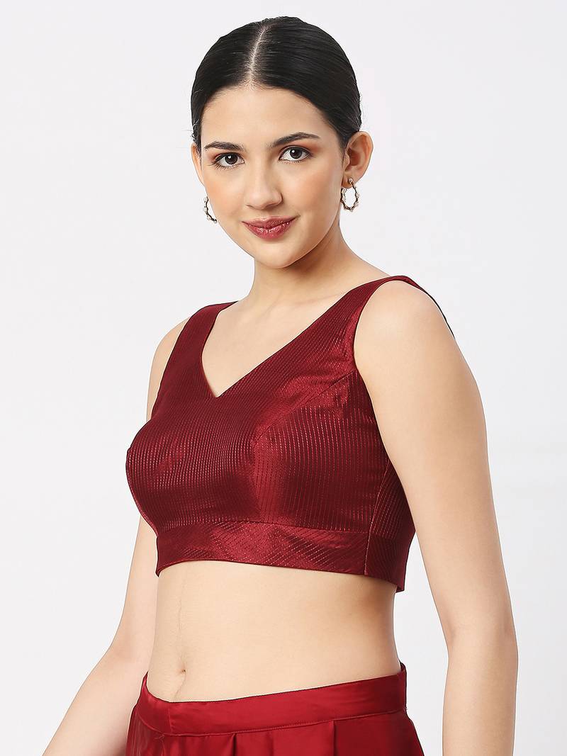 Maroon V-necked ReadyMade Blouse