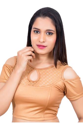 Lycra Copper Cold Shoulder Short SleevesStretchable Readymade Blouse