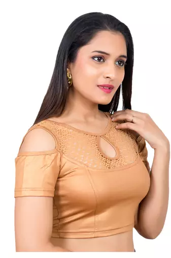 Lycra Copper Cold Shoulder Short SleevesStretchable Readymade Blouse