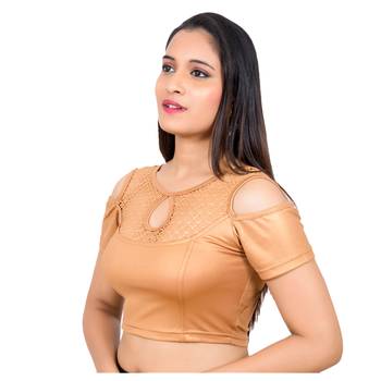 Lycra Copper Cold Shoulder Short SleevesStretchable Readymade Blouse 3