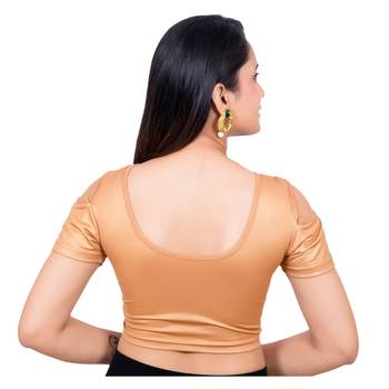 Lycra Copper Cold Shoulder Short SleevesStretchable Readymade Blouse 4