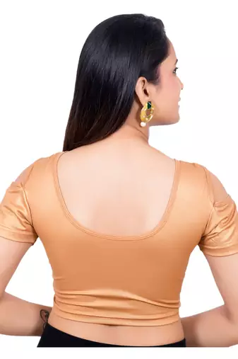 Lycra Copper Cold Shoulder Short SleevesStretchable Readymade Blouse