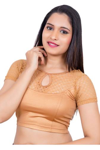 Copper Short Net Sleeves Lycra Stretchable Readymade Blouse