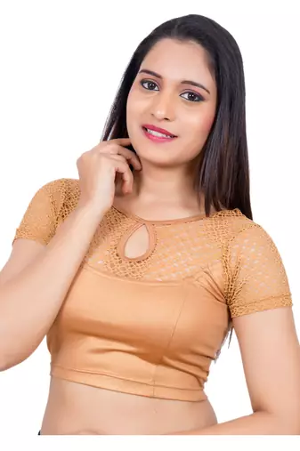 Copper Short Net Sleeves Lycra Stretchable Readymade Blouse