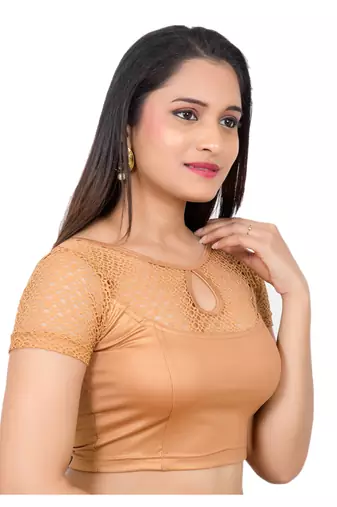 Copper Short Net Sleeves Lycra Stretchable Readymade Blouse