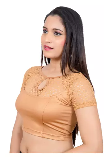 Copper Short Net Sleeves Lycra Stretchable Readymade Blouse