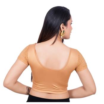 Copper Short Net Sleeves Lycra Stretchable Readymade Blouse 4