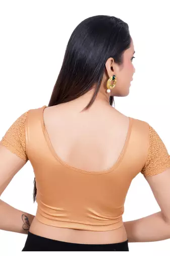Copper Short Net Sleeves Lycra Stretchable Readymade Blouse