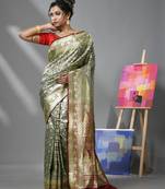 Light grey silk banarasi saree with zari woven designs