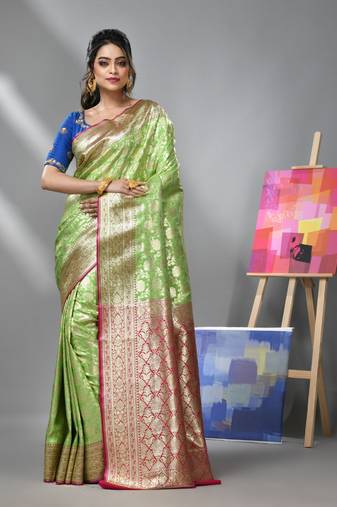 Light green silk banarasi saree with zari woven designs