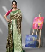 Dark chocolate silk banarasi saree with zari woven designs