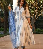 Zeepkart Hina White Women's Cotton Blend Straight Kurta with Pant & Dupatta 