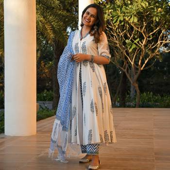 Zeepkart Hina White Women's Cotton Blend Straight Kurta with Pant & Dupatta  3