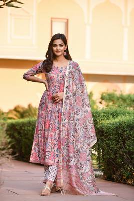 Zeepkart navya Pink Women's Cotton Blend Straight Kurta with Pant & Dupatta  1