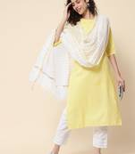 Meera Yellow Women's Cotton Blend Straight Kurta with Pant & Dupatta 