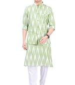 men's pastel kurta and elastic pyjama set with jacket - ikat print