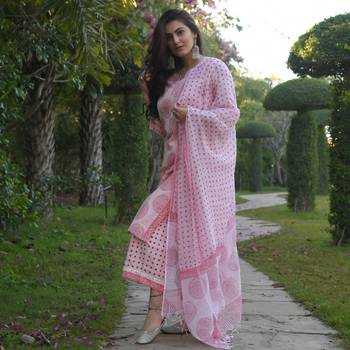 Zeepkart Krish Pink Women's Cotton Blend Straight Kurta with Pant & Dupatta  3