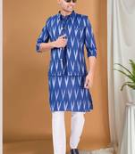 Shiwam ethnix men's pastel kurta and elastic pyjama set with jacket - ikat print
