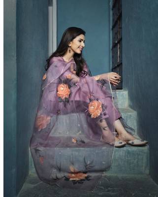 141 purple  Women's Cotton Blend Straight Kurta with Pant & Dupatta  1