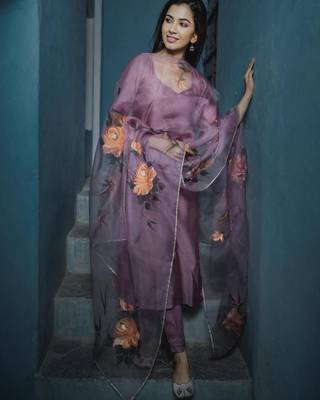 141 purple  Women's Cotton Blend Straight Kurta with Pant & Dupatta  2