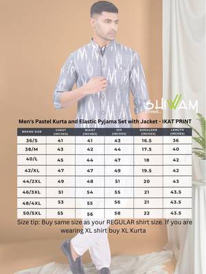 men's pastel kurta and elastic pyjama set with jacket - ikat print 5