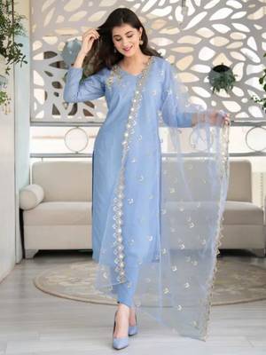 149 sky Women's Cotton Blend Straight Kurta with Pant & Dupatta  1