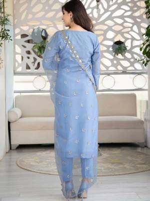 149 sky Women's Cotton Blend Straight Kurta with Pant & Dupatta  2