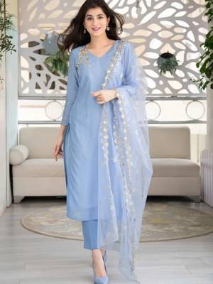 149 sky Women's Cotton Blend Straight Kurta with Pant & Dupatta  3