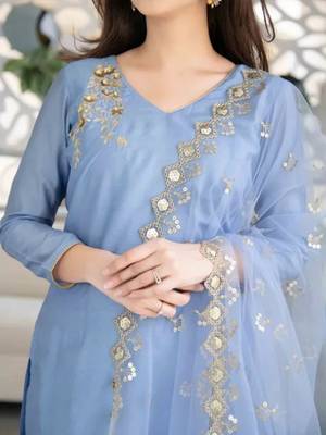 149 sky Women's Cotton Blend Straight Kurta with Pant & Dupatta  4