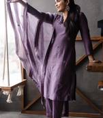 150 purple Women's Cotton Blend Straight Kurta with Pant & Dupatta 